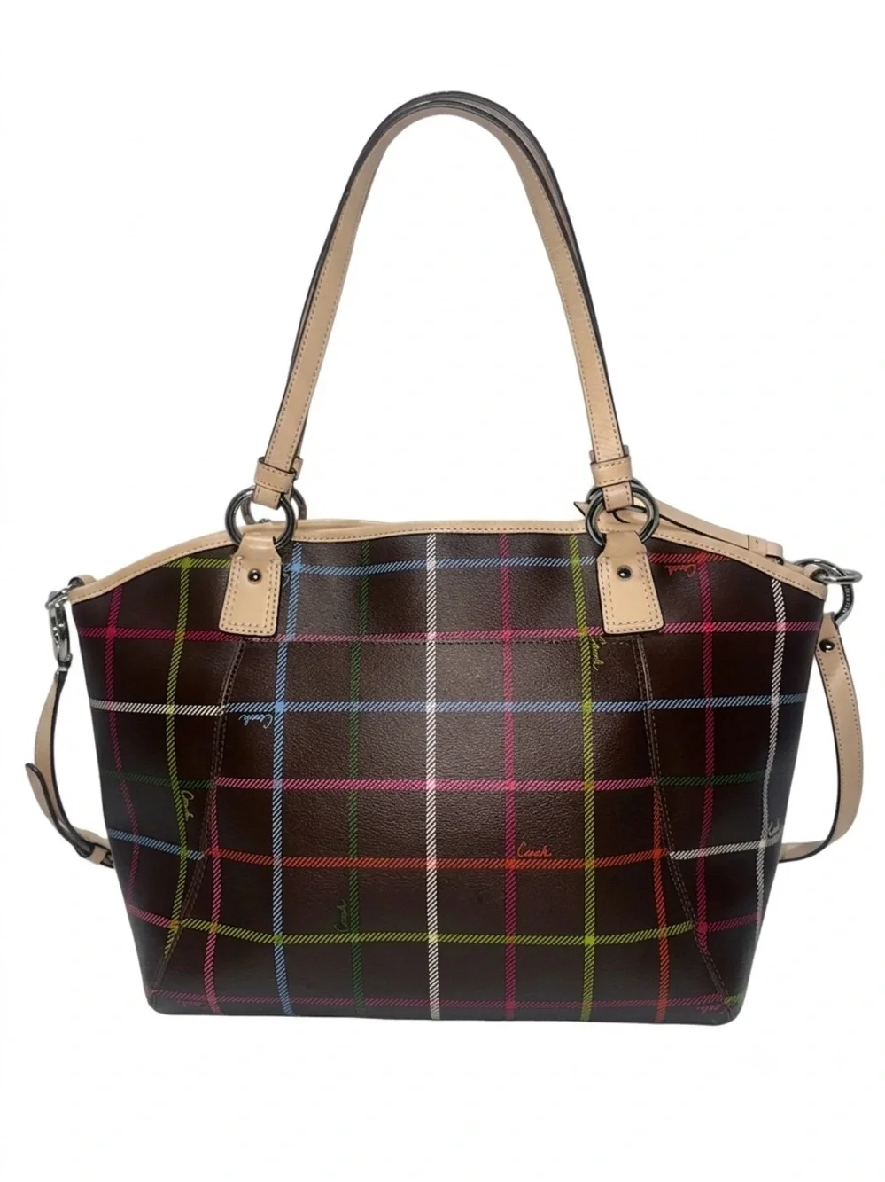 Coach Peyton Tattersall Plaid Tote Bag